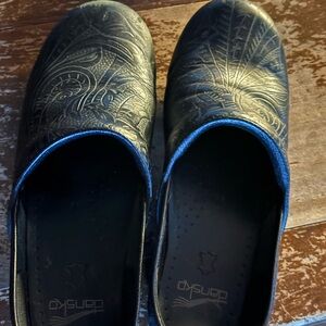 Dansko Black Embossed Leather Clogs